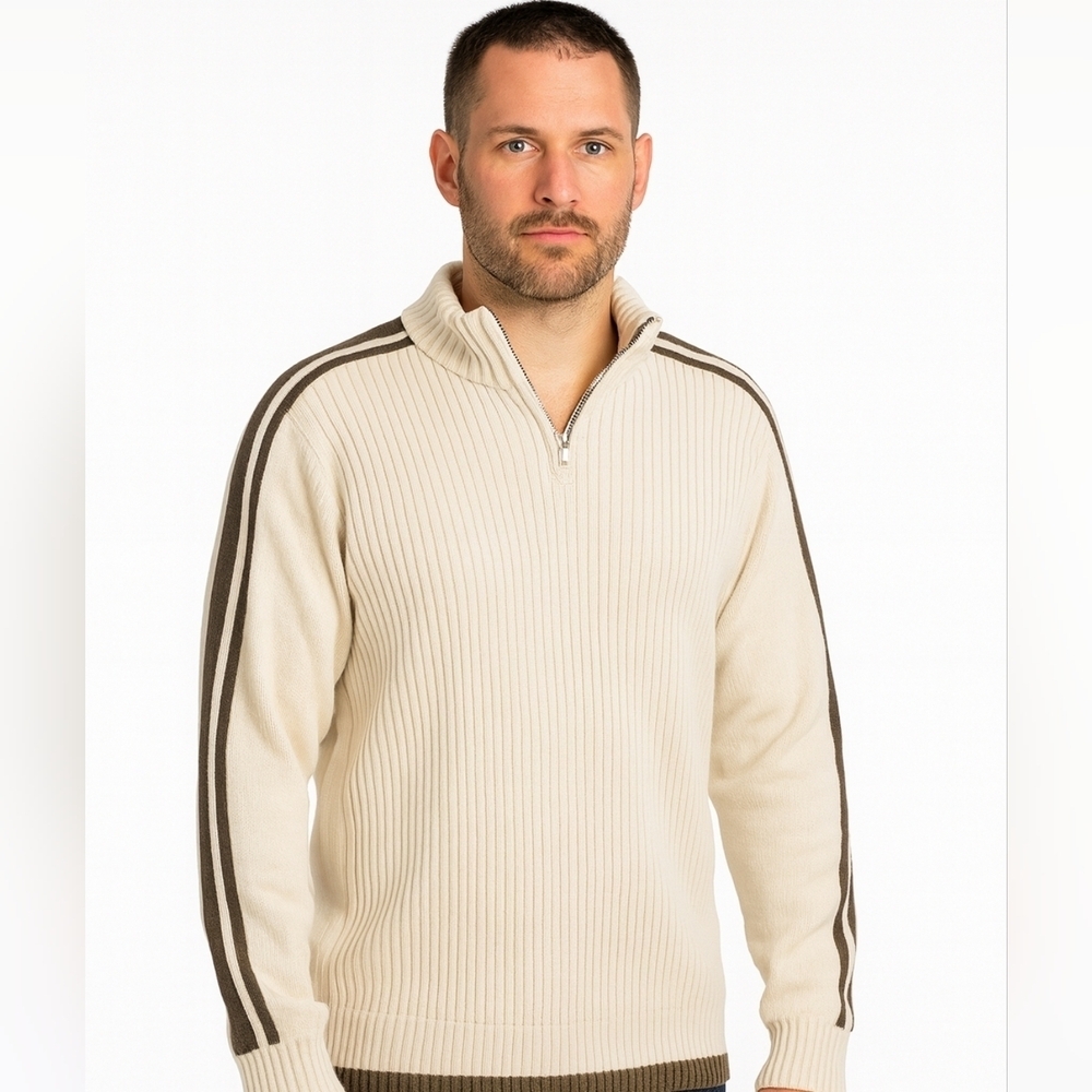 American Rah Half Zip Ribbed Cream Mock Neck Comfy Sweater L